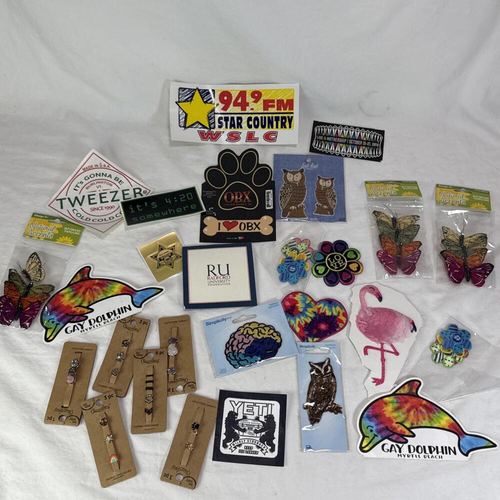 Huge Lot Stickers Patches Yeti Flamingo Owl Groovy Flower Power Hippie Charms